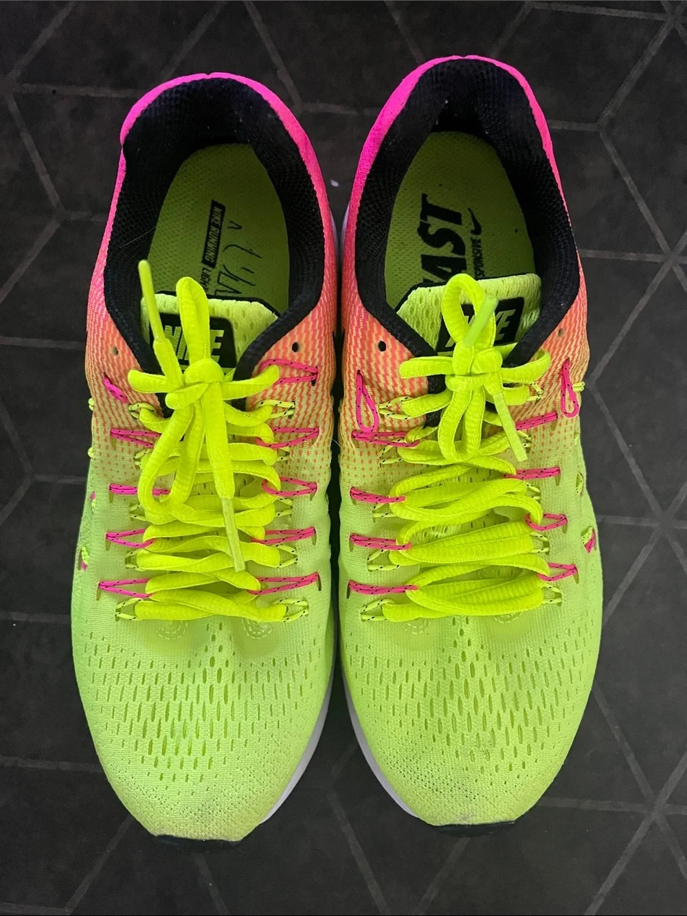 Nike Women's Neon Yellow and Hot Pink Gradient Running Shoes